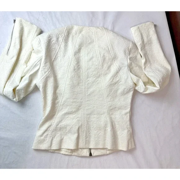 Y2k 2010 Cache Brocade Jacquard Floral Pantsuit Set Cream Zipper Blazer 0 Pant 4
